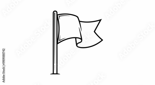 A simple line drawing of a flag on a pole, blowing in the wind