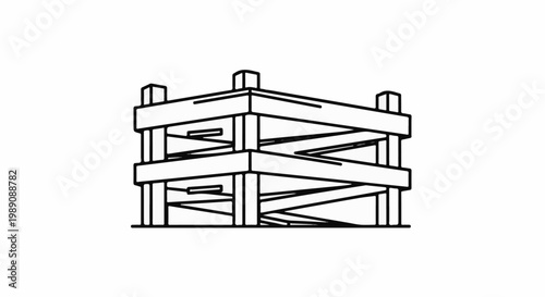 A simplified line drawing depicts a two-tiered wooden structure with diagonal supports