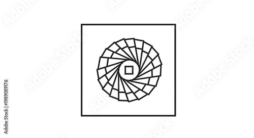 Black and white square frame with geometric circle design.