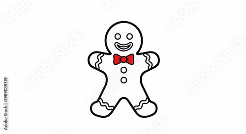 A simple line drawing of a gingerbread man with a red bow tie