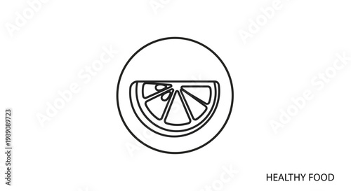 A simple line drawing of a plate with a slice of citrus fruit.