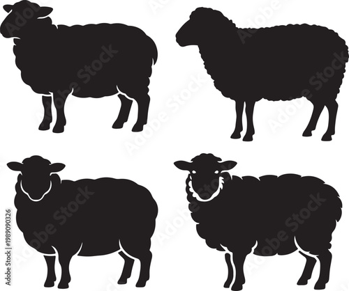Set of Black Sheep Silhouette Vector Illustration – Farm Animal Black and White Clipart