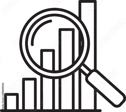 Magnifying glass over bar chart graph analysis tool  business data investigation
