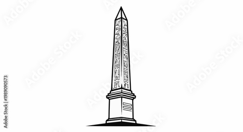 A tall, four-sided stone obelisk with hieroglyphic carvings