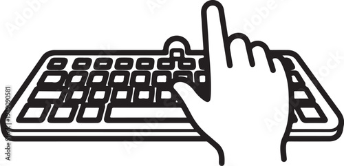 Computer keyboard, hand clicking button, black line icon, web design element, technology symbol