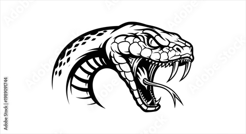 Powerful Rattlesnake Head Illustration - Aggressive Reptile Symbol