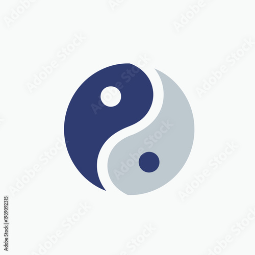 Blue Yin Yang Symbol Logo Representing Balance, Harmony, Duality, Spirituality and Wellness.