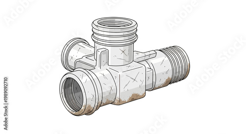 White plastic plumbing fitting with rust and dirt