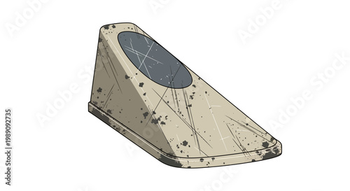 Worn concrete wedge with scratched surface and dark stains