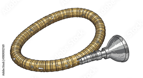 Antique musical instrument, brass horn, vintage brass instrument, isolated on white