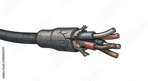 Damaged Electrical Cable with Exposed Wires