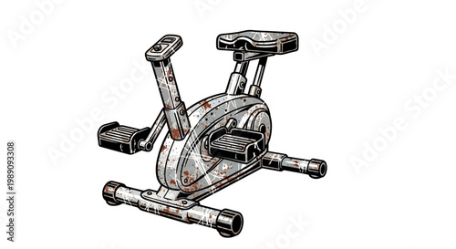 Rusty Exercise Bike Illustration on White Background
