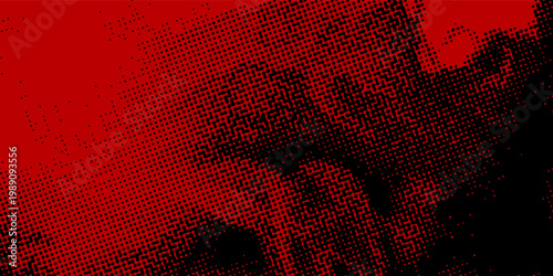 Abstract red and black halftone background with distressed dots and grunge texture. Bold vector illustration for comic book, action poster, urban streetwear, and edgy graphic design.