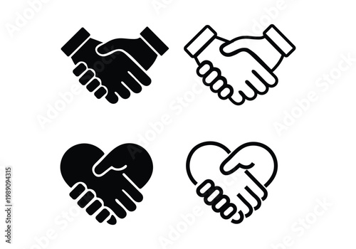 Handshake icons set. Business agreement handshake symbol set. Shaking hands logo. Friendly handshake line and flat style - stock vector.
