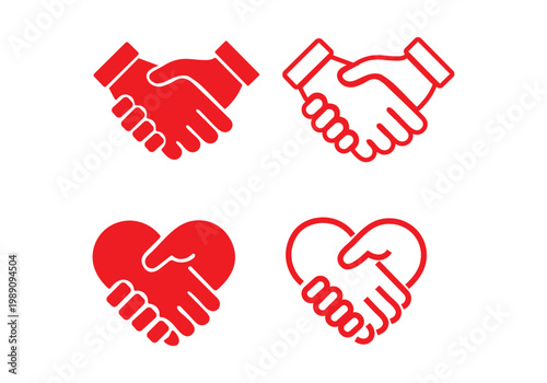 Handshake icons set. Business agreement handshake symbol set. Shaking hands logo. Friendly handshake line and flat style - stock vector.