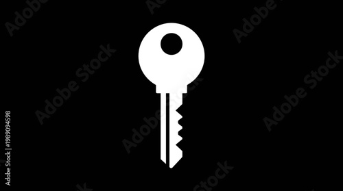 A large white key stands alone on a black background symbol.