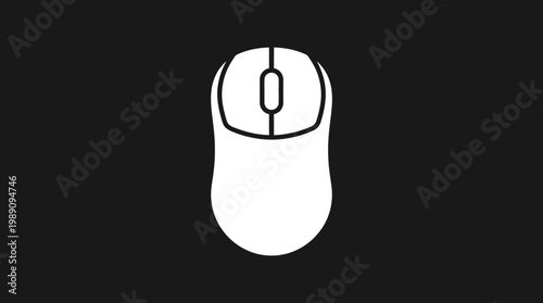 A computer mouse sits alone on a black background