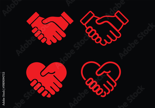 Handshake icons set. Business agreement handshake symbol set. Shaking hands logo. Friendly handshake line and flat style - stock vector.