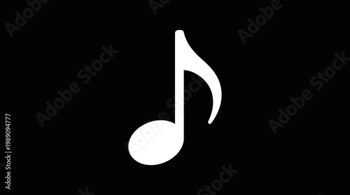 A white eighth note musical symbol on a black background 
