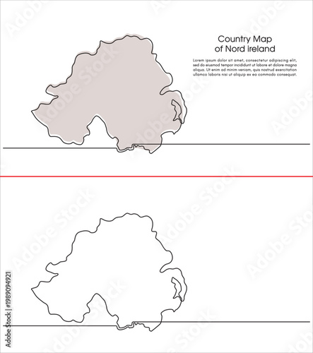Continuous line drawing of Northern Ireland map. Map concept for education, intercity travel in Northern Ireland, infographics, science, web presentations in simple single line art style.