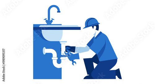 Plumber fixing sink pipe.