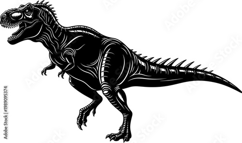 Powerful Tyrannosaurus Rex dinosaur silhouette vector illustration with detailed textures isolated on white background for prehistoric wildlife and museum designs.