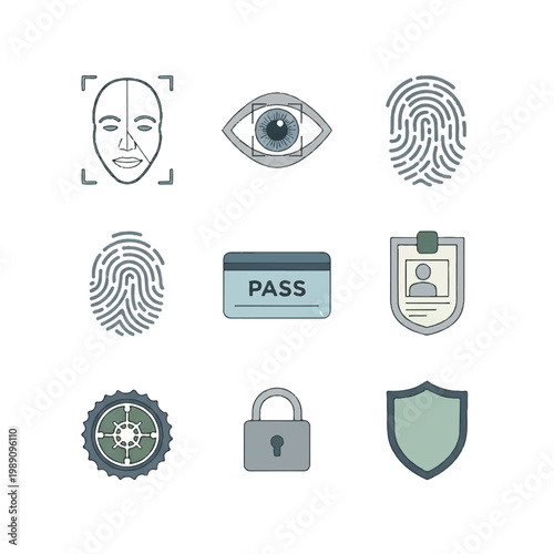 Biometric Security Identification Icons Set.