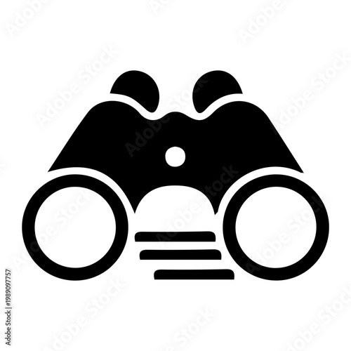 Minimalist black binoculars icon symbolizing observation, discovery, and a quest for knowledge. A graphic representation of vision and exploration, perfect for interface design