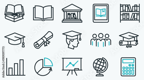 Comprehensive Education and Academic Outline Icon Collection