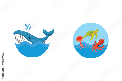 Clownfish Swimming Near Coral World Ocean Day. World Ocean day Concept Icon. Vector Icon graphic illustration