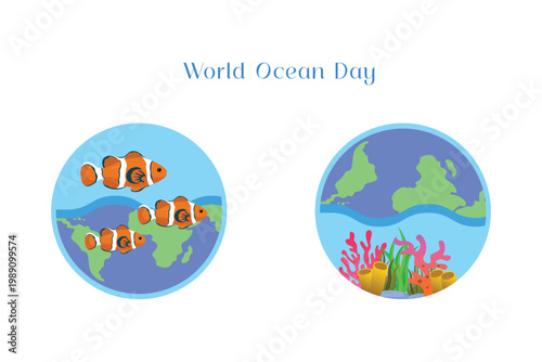Dolphin Jumping Around Earth World Ocean Day. World Ocean day Concept Icon. Vector Icon graphic illustration