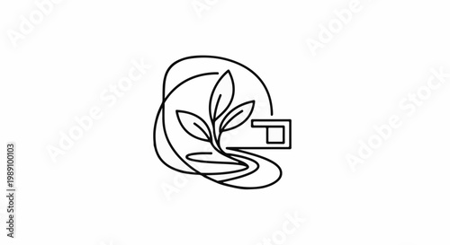 Abstract line art of a seedling growing from a winding path