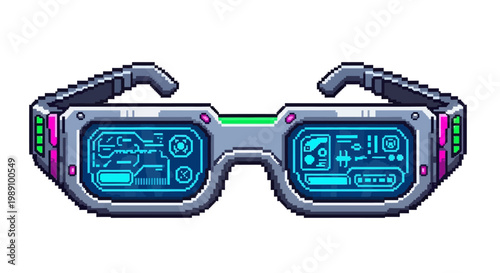 Futuristic Cyberpunk VR Goggles with Digital Display.