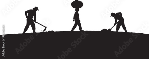 A silhouette of workers laboring on a hillside, capturing the grit and solidarity of International Workers' Day. A powerful tribute to those who build and sustain our world