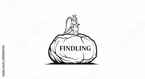 Angel perched atop a round object with the word FINDLING carved into it