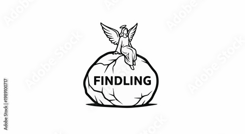 Angel with halo sitting on a rock with the word FINDLING
