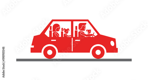 Red Car with Family Inside.