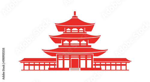 Red Chinese Pagoda Building Icon.