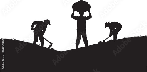 A silhouette of workers laboring on a hillside, capturing the grit and solidarity of International Workers' Day. A powerful tribute to those who build and sustain our world