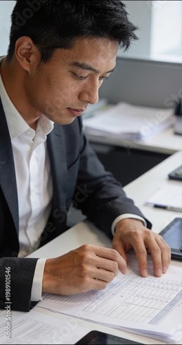 Professional man reviewing documents at workplace