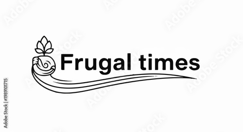 Black and white graphic with stylized horn of plenty, leaf, and text