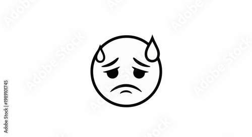 Black and white illustration of a worried face with sweat drops