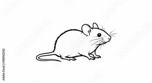 Black and white line drawing of a small rodent with large ears and a long tail