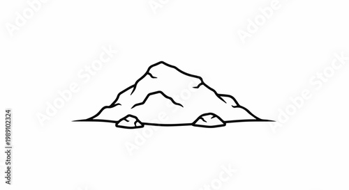 Black and white line drawing of a small, rough pile of rocks