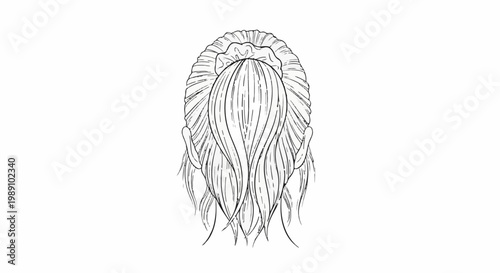Back view of a person's head with hair styled in a messy bun and loose strands