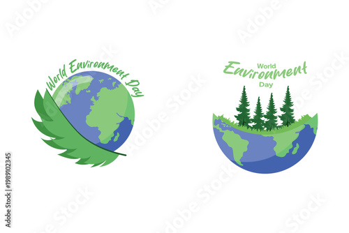 Forest Trees Growing From Planet. World Environment day Concept Icon. Vector Icon graphic illustration