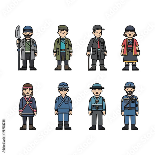 Collection of Diverse Historical Characters in Cartoon Style.