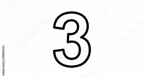 Bold outline of the number three on a white background