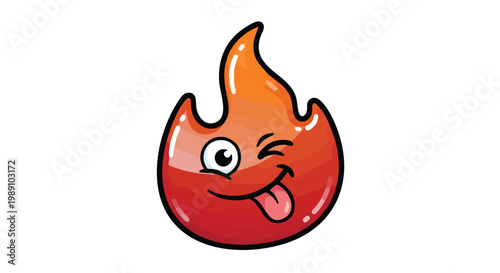 Playful cartoon flame emoji with winking face and tongue out