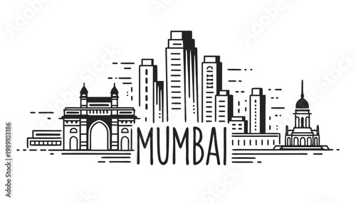 vector illustration of Mumbai skyline, iconic architecture